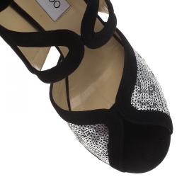Pre Owned Jimmy Choo Black Suede and Silver Sequins Tempest Sandals Size 38