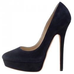 Pre Owned Jimmy Choo Blue Suede Cosmic Platform Pumps Size 38.5