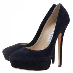 Pre Owned Jimmy Choo Blue Suede Cosmic Platform Pumps Size 38.5