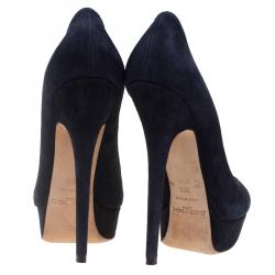 Pre Owned Jimmy Choo Blue Suede Cosmic Platform Pumps Size 38.5
