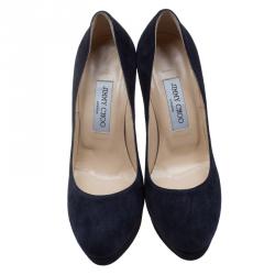 Pre Owned Jimmy Choo Blue Suede Cosmic Platform Pumps Size 38.5
