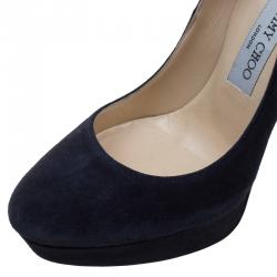 Pre Owned Jimmy Choo Blue Suede Cosmic Platform Pumps Size 38.5