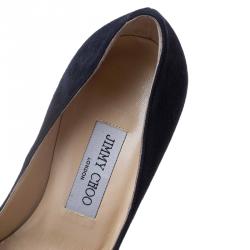 Pre Owned Jimmy Choo Blue Suede Cosmic Platform Pumps Size 38.5