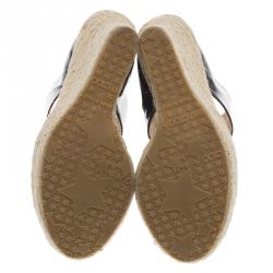 مملوكة مسبقًا Jimmy Choo Black Patent Patriot Espadrille Wedge Sandals Size 38