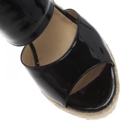 مملوكة مسبقًا Jimmy Choo Black Patent Patriot Espadrille Wedge Sandals Size 38