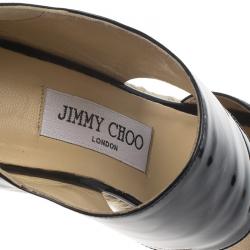 مملوكة مسبقًا Jimmy Choo Black Patent Patriot Espadrille Wedge Sandals Size 38