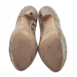 مملوكة مسبقًا Jimmy Choo Beige Python and Suede Tami Peep Toe Ankle Strap Pumps Size 39.5