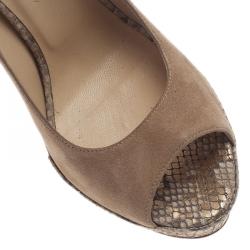 مملوكة مسبقًا Jimmy Choo Beige Python and Suede Tami Peep Toe Ankle Strap Pumps Size 39.5