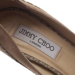 مملوكة مسبقًا Jimmy Choo Beige Python and Suede Tami Peep Toe Ankle Strap Pumps Size 39.5