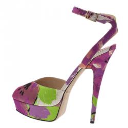 Pre Owned Jimmy Choo Floral Satin Lola Ankle Strap Platform Sandals 39.5
