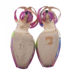 Pre Owned Jimmy Choo Floral Satin Lola Ankle Strap Platform Sandals 39.5