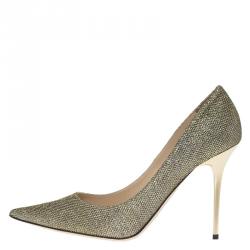 Pre Owned حذاء كعب عالي جيمي تشو أيبل لاميه ذهبي مقدمة مدببة مقاس 39.5