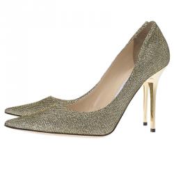 Pre Owned حذاء كعب عالي جيمي تشو أيبل لاميه ذهبي مقدمة مدببة مقاس 39.5