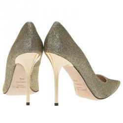 Pre Owned حذاء كعب عالي جيمي تشو أيبل لاميه ذهبي مقدمة مدببة مقاس 39.5