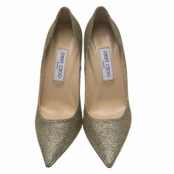 Pre Owned حذاء كعب عالي جيمي تشو أيبل لاميه ذهبي مقدمة مدببة مقاس 39.5