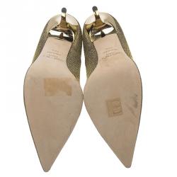 Pre Owned حذاء كعب عالي جيمي تشو أيبل لاميه ذهبي مقدمة مدببة مقاس 39.5