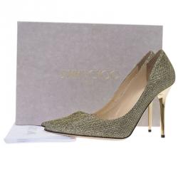 Pre Owned حذاء كعب عالي جيمي تشو أيبل لاميه ذهبي مقدمة مدببة مقاس 39.5