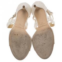 Pre Owned Jimmy Choo White Lizard Embossed Leather Mimi Strappy Sandals Size 40