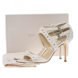 Pre Owned Jimmy Choo White Lizard Embossed Leather Mimi Strappy Sandals Size 40