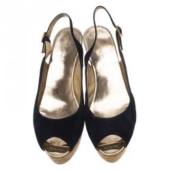 مملوكة مسبقًا Jimmy Choo Navy Blue Suede Praise Cork Slingback Wedge Sandals Size 40