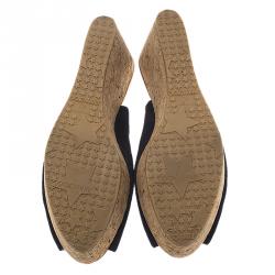 مملوكة مسبقًا Jimmy Choo Navy Blue Suede Praise Cork Slingback Wedge Sandals Size 40