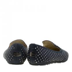 Pre Owned Jimmy Choo Black Studded Leather Wheel Smoking Slippers Size 36.5