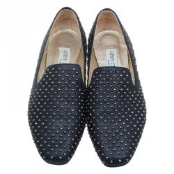Pre Owned Jimmy Choo Black Studded Leather Wheel Smoking Slippers Size 36.5