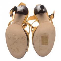 Pre Owned Jimmy Choo Mustard Yellow Studded Leather Cage Sandals Size 36.5