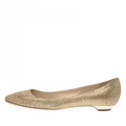 Pre Owned Jimmy Choo Gold Glitter Finlay Ballet Flats Size 39
