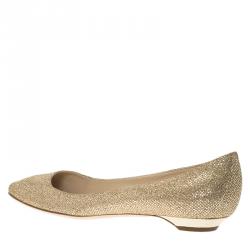 Pre Owned Jimmy Choo Gold Glitter Finlay Ballet Flats Size 39