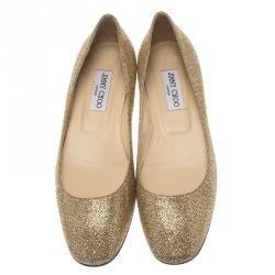 Pre Owned Jimmy Choo Gold Glitter Finlay Ballet Flats Size 39