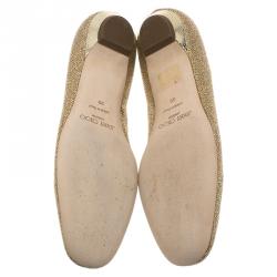 Pre Owned Jimmy Choo Gold Glitter Finlay Ballet Flats Size 39