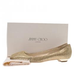 Pre Owned Jimmy Choo Gold Glitter Finlay Ballet Flats Size 39