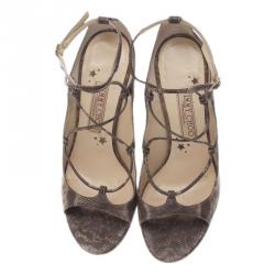 مملوكة مسبقًا Jimmy Choo Python Embossed Lace Up Strappy Sandals Size 37.5