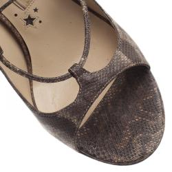 مملوكة مسبقًا Jimmy Choo Python Embossed Lace Up Strappy Sandals Size 37.5
