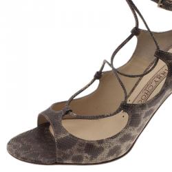 مملوكة مسبقًا Jimmy Choo Python Embossed Lace Up Strappy Sandals Size 37.5
