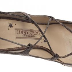مملوكة مسبقًا Jimmy Choo Python Embossed Lace Up Strappy Sandals Size 37.5
