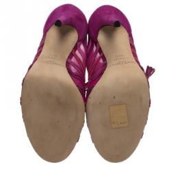 Pre Owned Jimmy Choo Magenta Kafira Mesh and Suede Lace-Up Ankle Boots Size 39.5