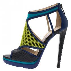 Pre Owned Jimmy Choo Multicolor Leather Lythe Honeycomb Cage Platform Sandals Size 37