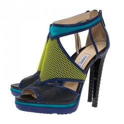 Pre Owned Jimmy Choo Multicolor Leather Lythe Honeycomb Cage Platform Sandals Size 37