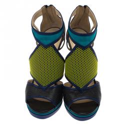 Pre Owned Jimmy Choo Multicolor Leather Lythe Honeycomb Cage Platform Sandals Size 37