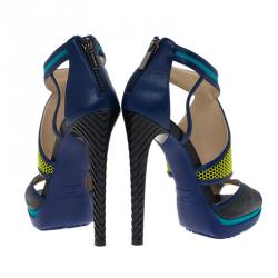 Pre Owned Jimmy Choo Multicolor Leather Lythe Honeycomb Cage Platform Sandals Size 37