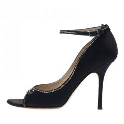 Pre Owned Jimmy Choo Black Embellished Satin Ankle Strap Pumps Size 37