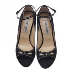 Pre Owned Jimmy Choo Black Embellished Satin Ankle Strap Pumps Size 37