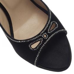 Pre Owned Jimmy Choo Black Embellished Satin Ankle Strap Pumps Size 37