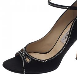 Pre Owned Jimmy Choo Black Embellished Satin Ankle Strap Pumps Size 37