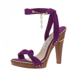 Pre Owned Jimmy Choo Purple Suede Wrap Around Wedge Sandals Size 38