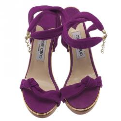 Pre Owned Jimmy Choo Purple Suede Wrap Around Wedge Sandals Size 38