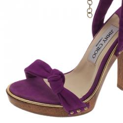 Pre Owned Jimmy Choo Purple Suede Wrap Around Wedge Sandals Size 38