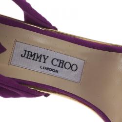 Pre Owned Jimmy Choo Purple Suede Wrap Around Wedge Sandals Size 38